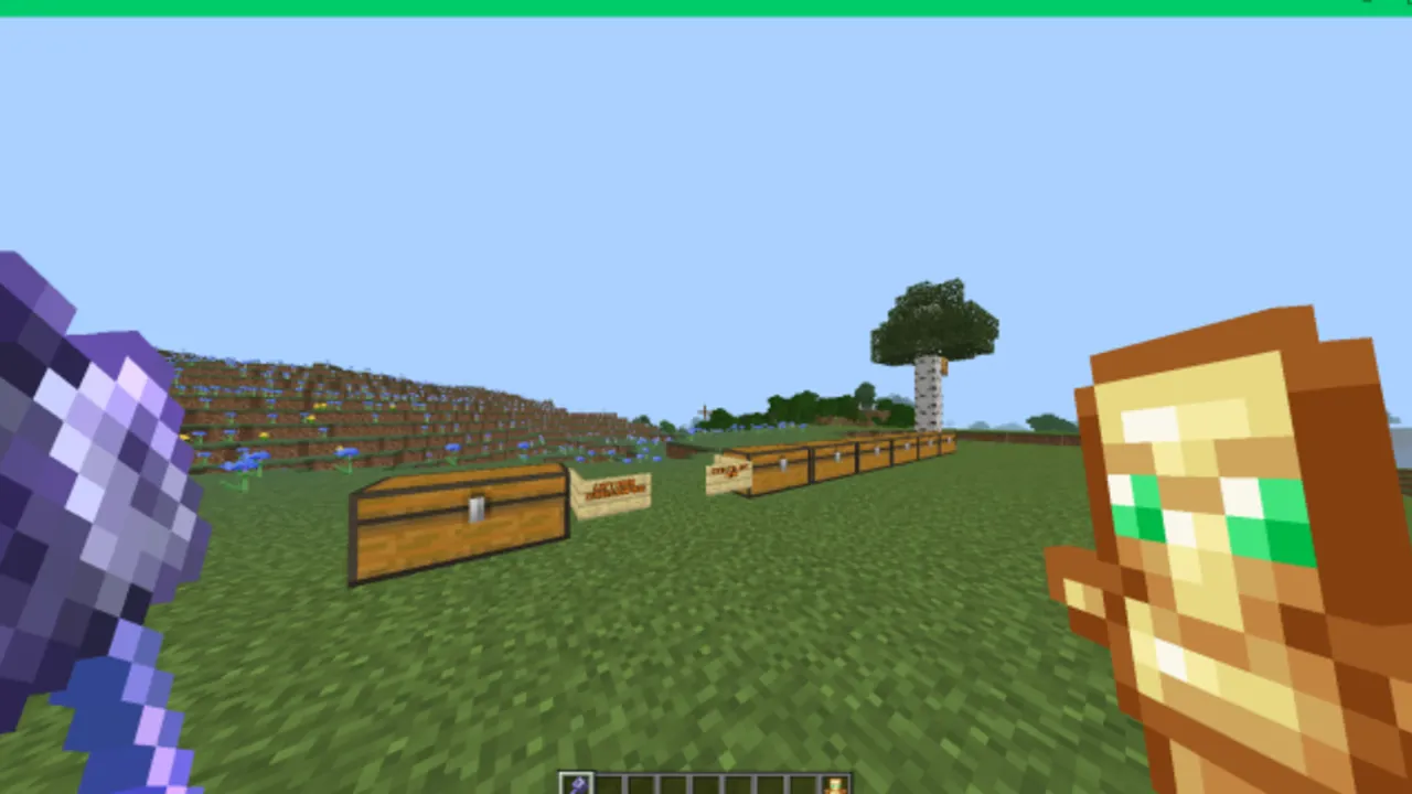 Complex Left Hand texture pack: Player holding purple pickaxe with wooden sword