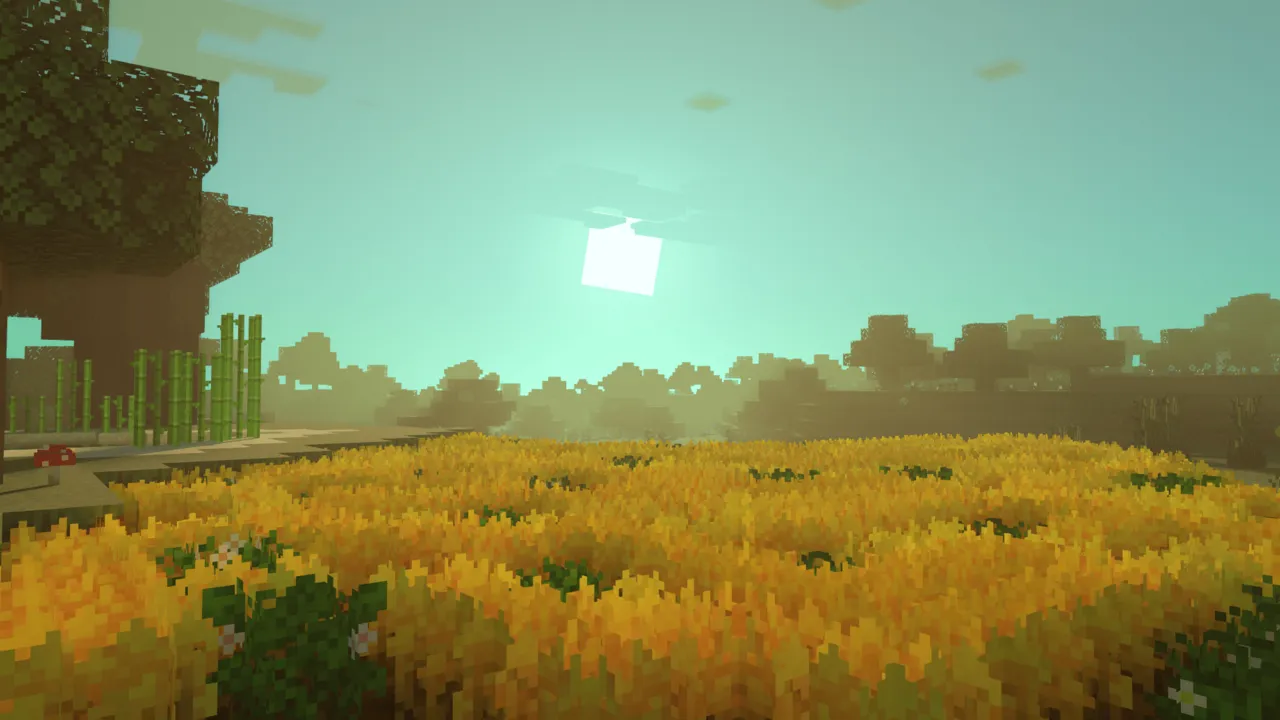 Crops Plus+ Texture Pack for Minecraft PE: Golden wheat field with flowers