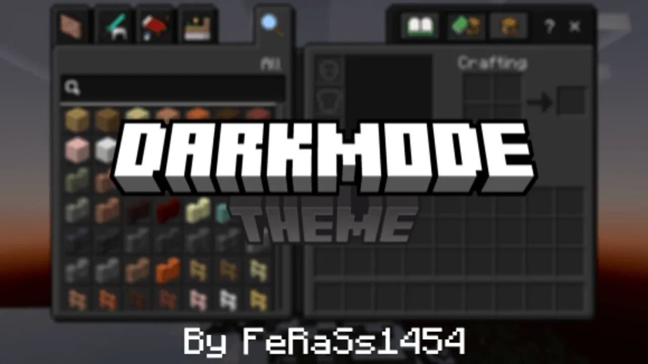 Dark Mode Theme texture pack for Minecraft PE: Dark game menu with custom textures