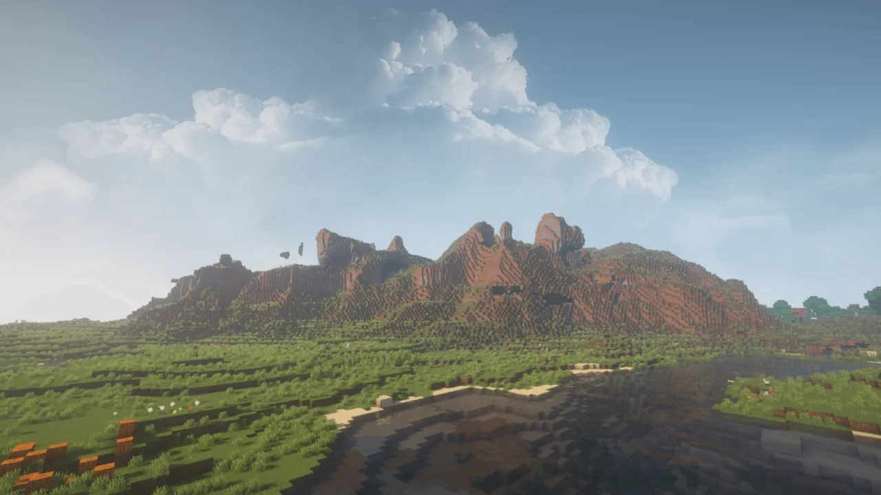 Dramatic Skys Bedrock texture pack: Realistic clouds over mountain landscape
