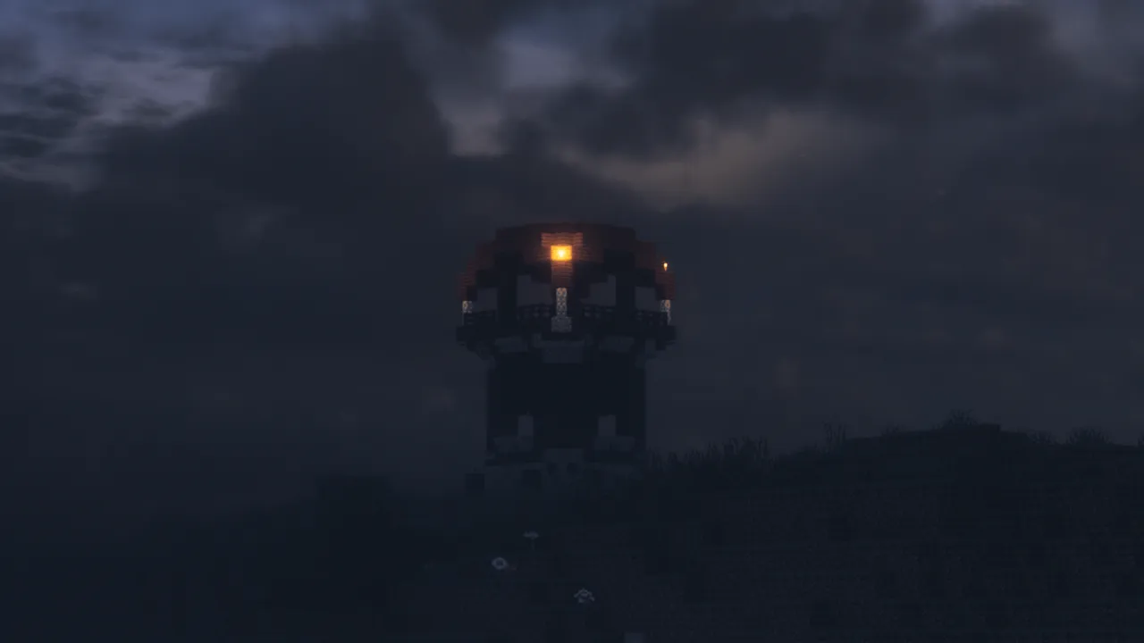 Dramatic Skys Bedrock texture pack: Tower with light on dark sky