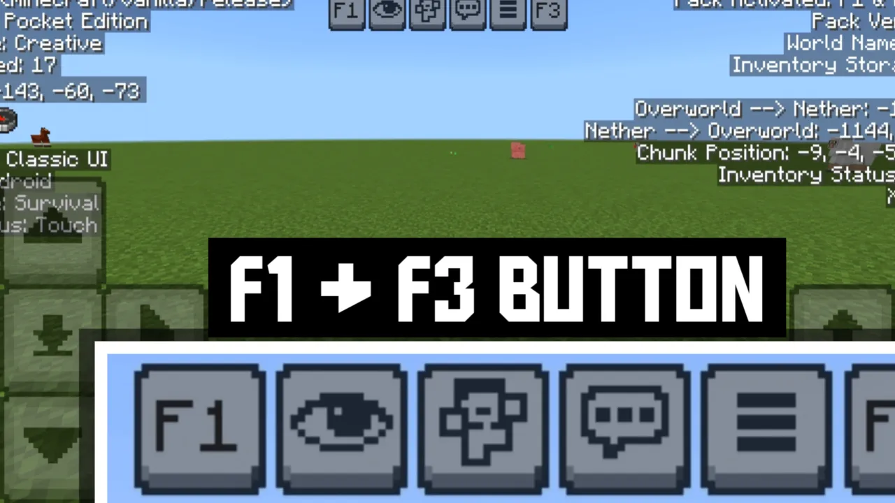 F1 & F3 Button texture pack for Minecraft PE: Custom HUD with F1 and F3 buttons