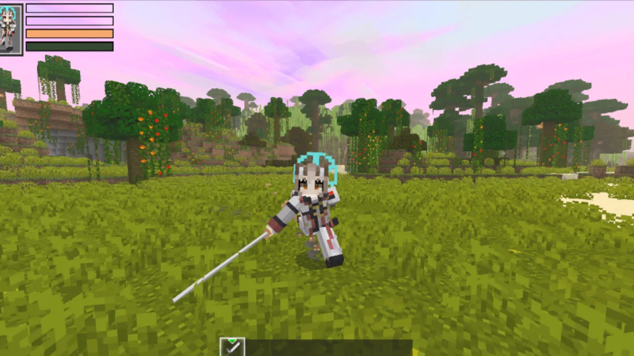 Fay's Player Animation texture pack: Player holding sword in grassy field