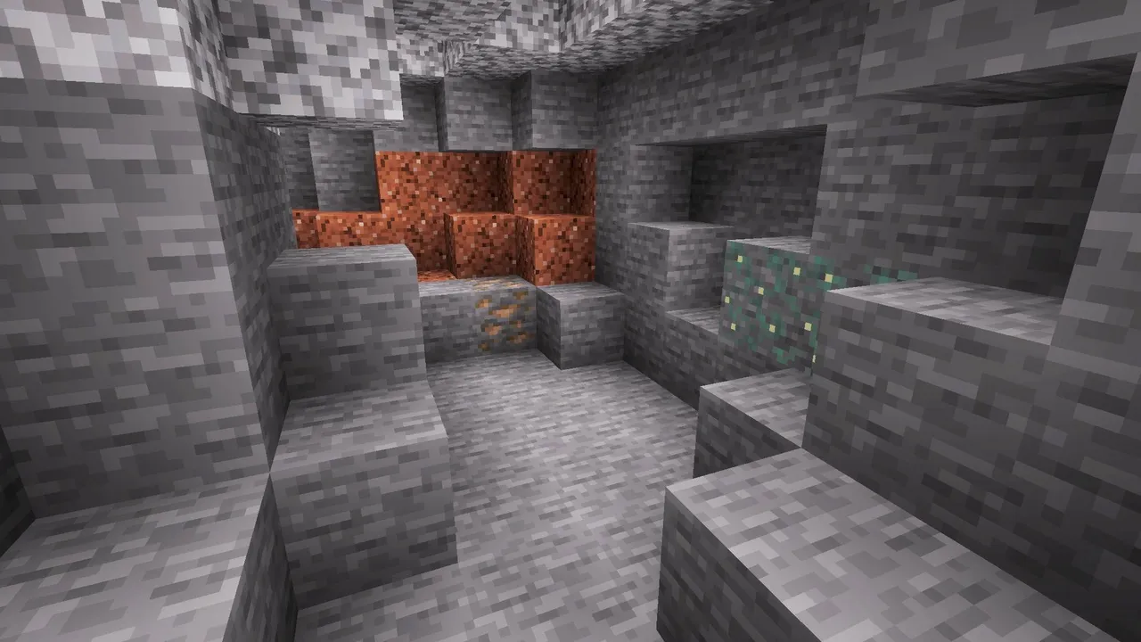 Full Bright Voxen texture pack: Cave with glowing ores and diamond blocks