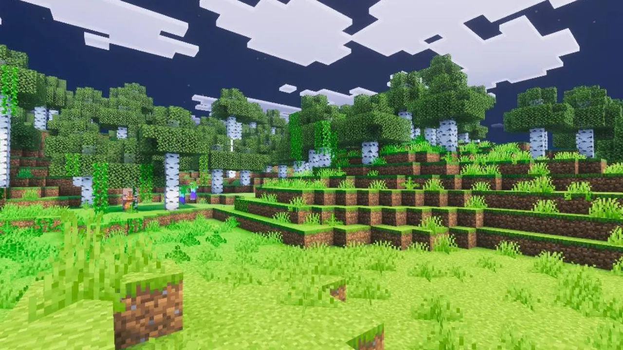 Full Bright Voxen texture pack: Night scene with bright trees and grass