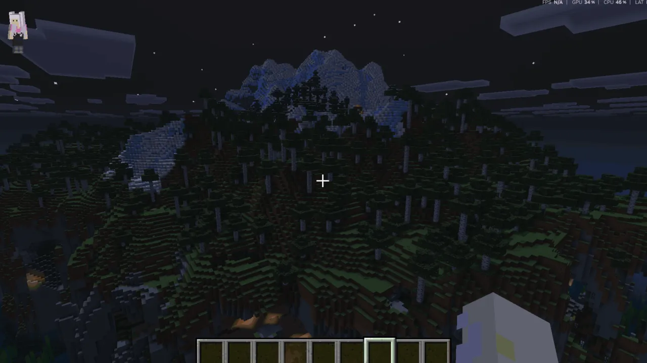 FullBright Pro texture pack for Minecraft PE: Night view of mountainous terrain with trees
