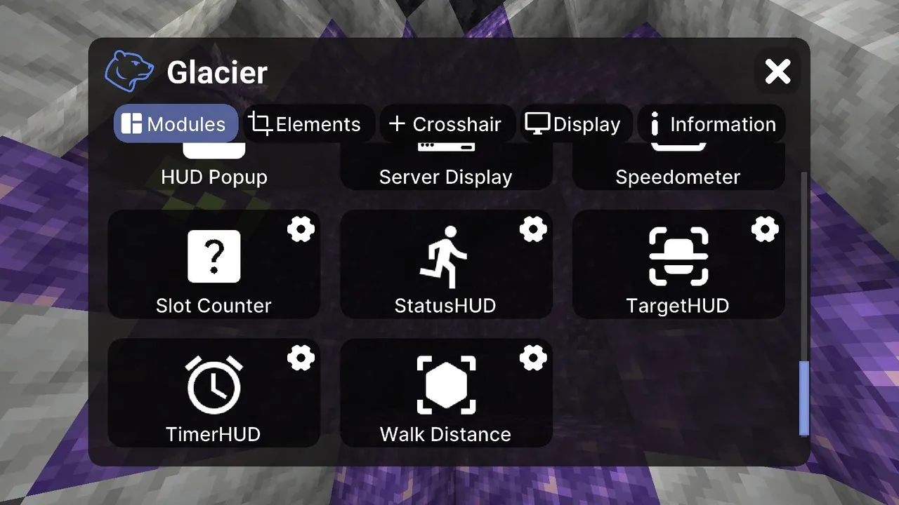 Glacier Client texture pack: Mod Menu