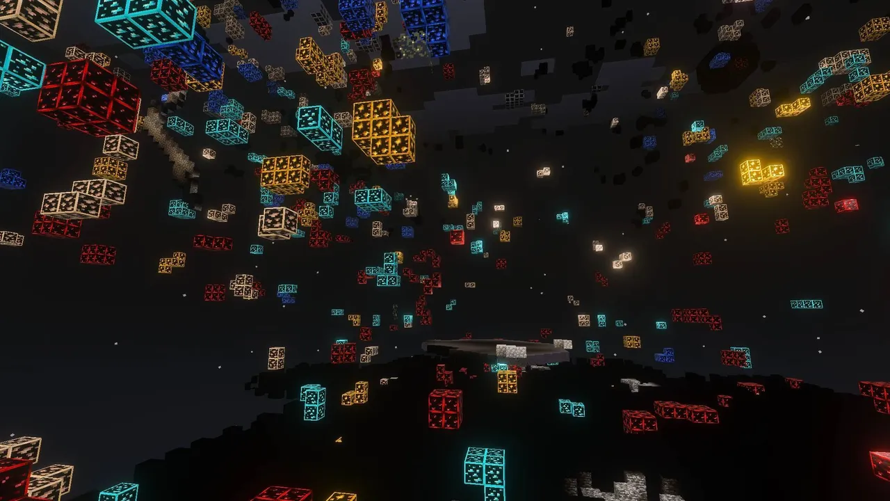 Glow Xray texture pack: Glowing blocks floating in dark space