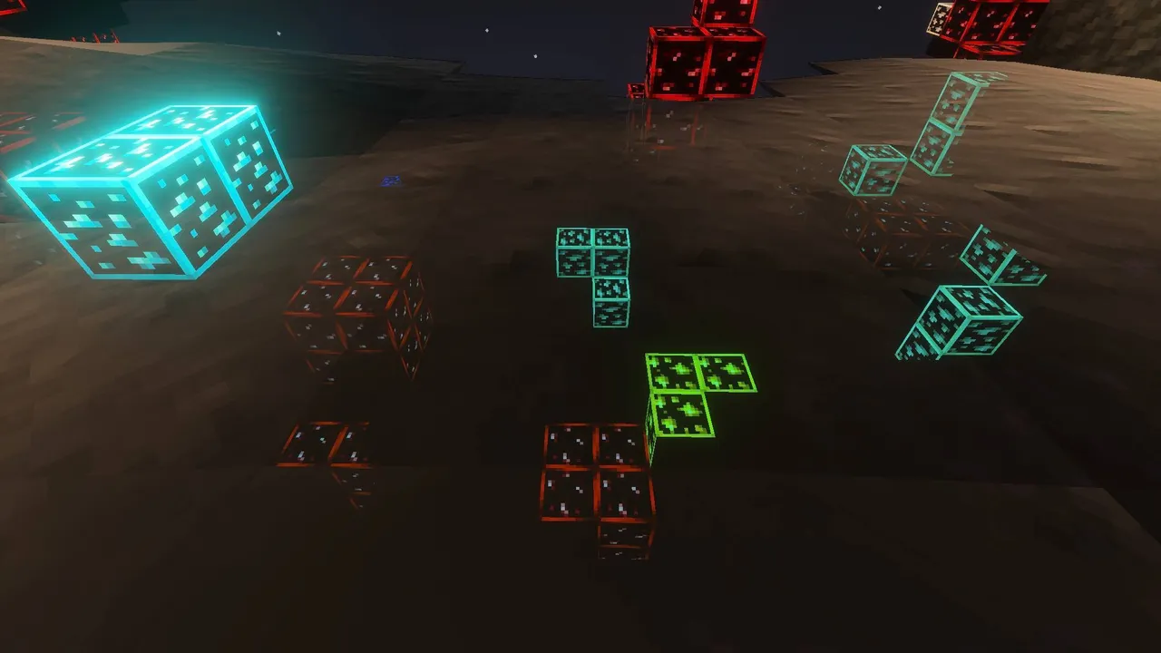 Glow Xray texture pack: Glowing blocks on dark ground