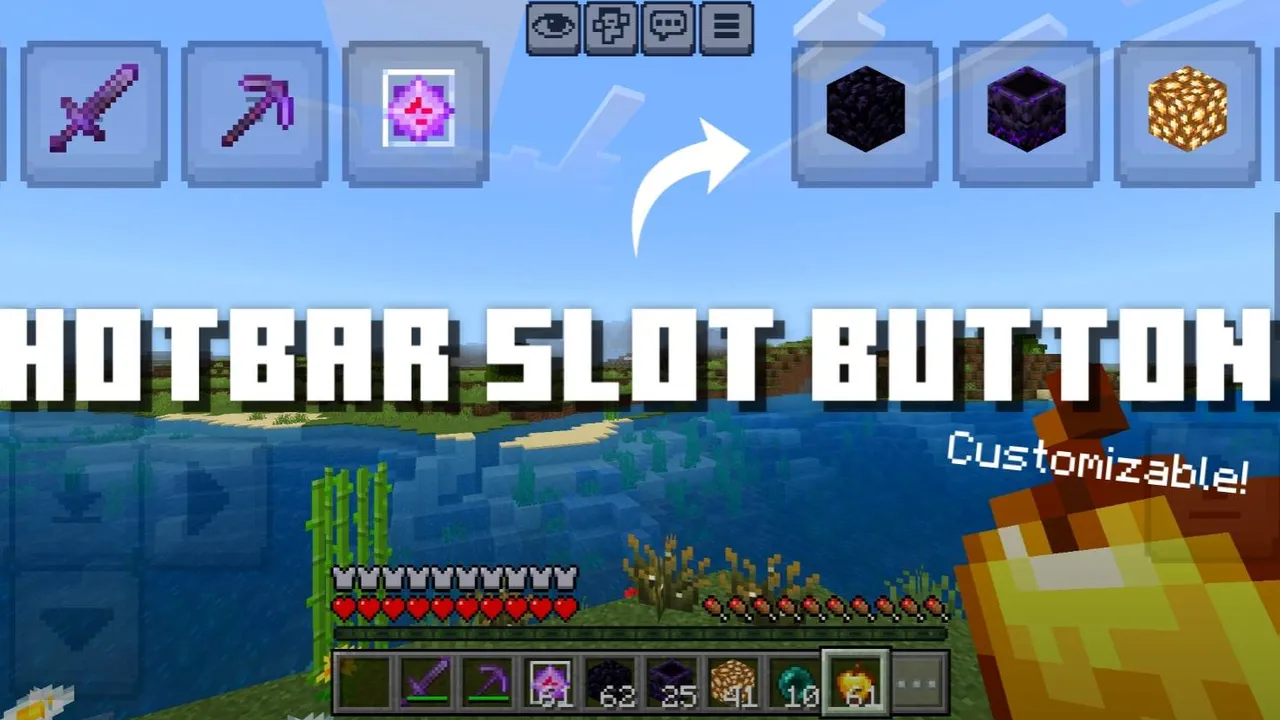 Hotbar Slot Button texture pack for Minecraft PE: Hotbar slot buttons on screen