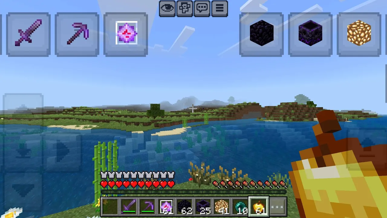 Hotbar Slot Button texture pack: Player holding apple near water