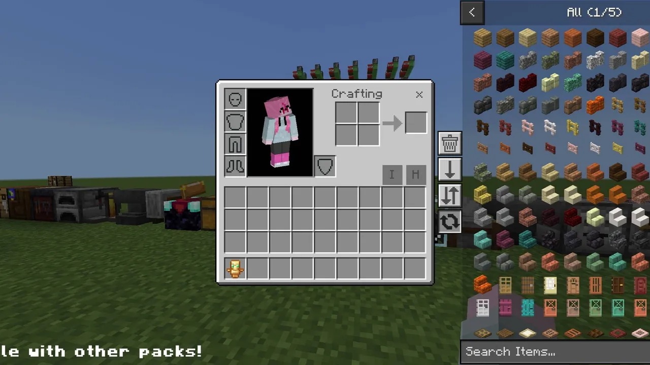 JEI Recipe Book Layout texture pack: Crafting grid with item search panel