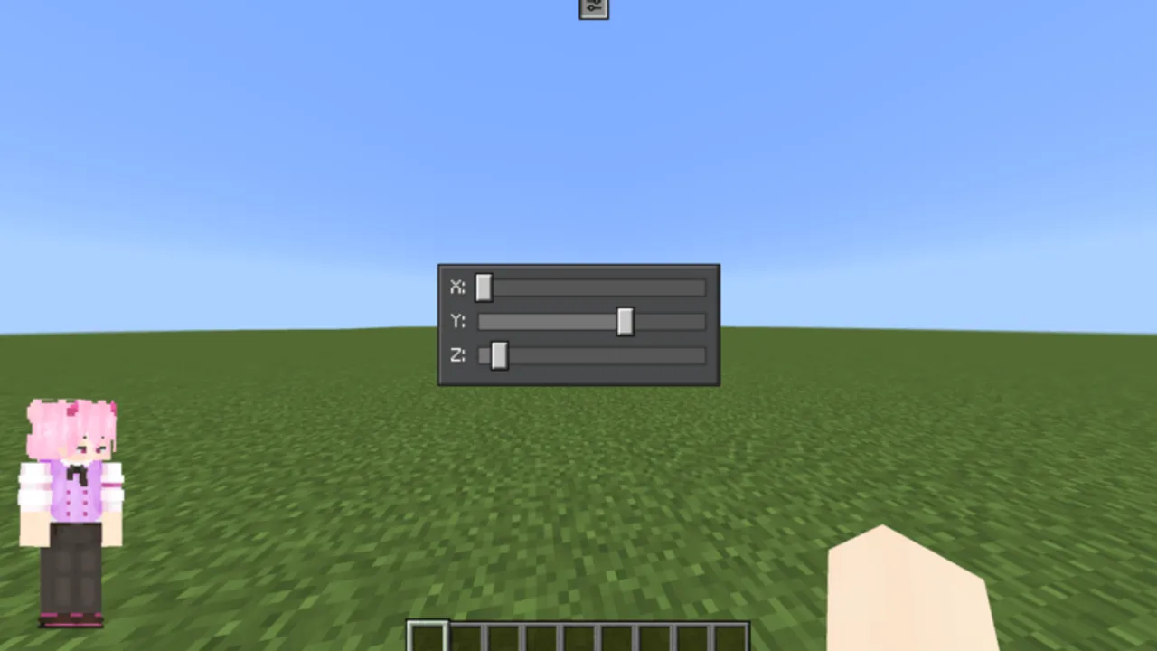 Linxing's Paper Doll texture pack for Minecraft PE: Paper doll on grass with position sliders
