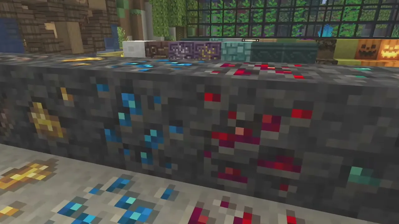 Mizuno's 16 Craft texture pack: Glowing ores in stone wall