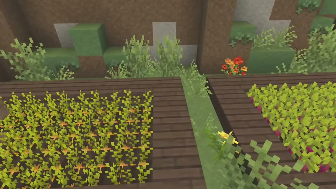 Mizuno's 16 Craft texture pack: Crops growing on wooden fence