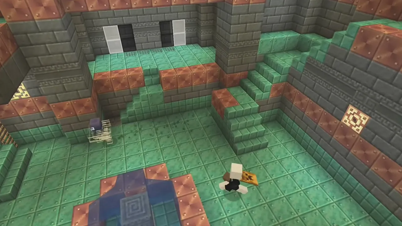 Mizuno's 16 Craft texture pack: Player in a stone room with green floor