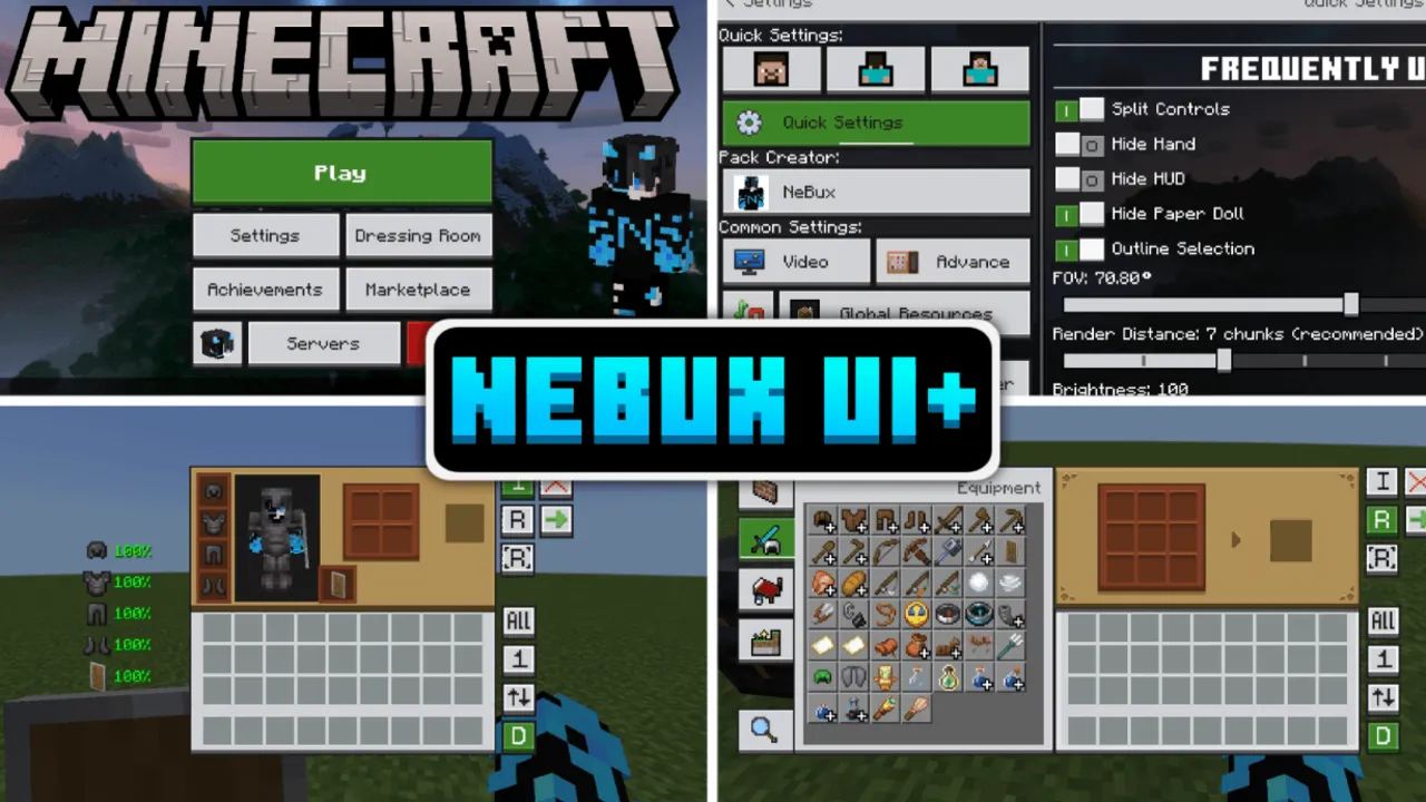 NeBux UI+ texture pack for Minecraft PE: screenshot 1