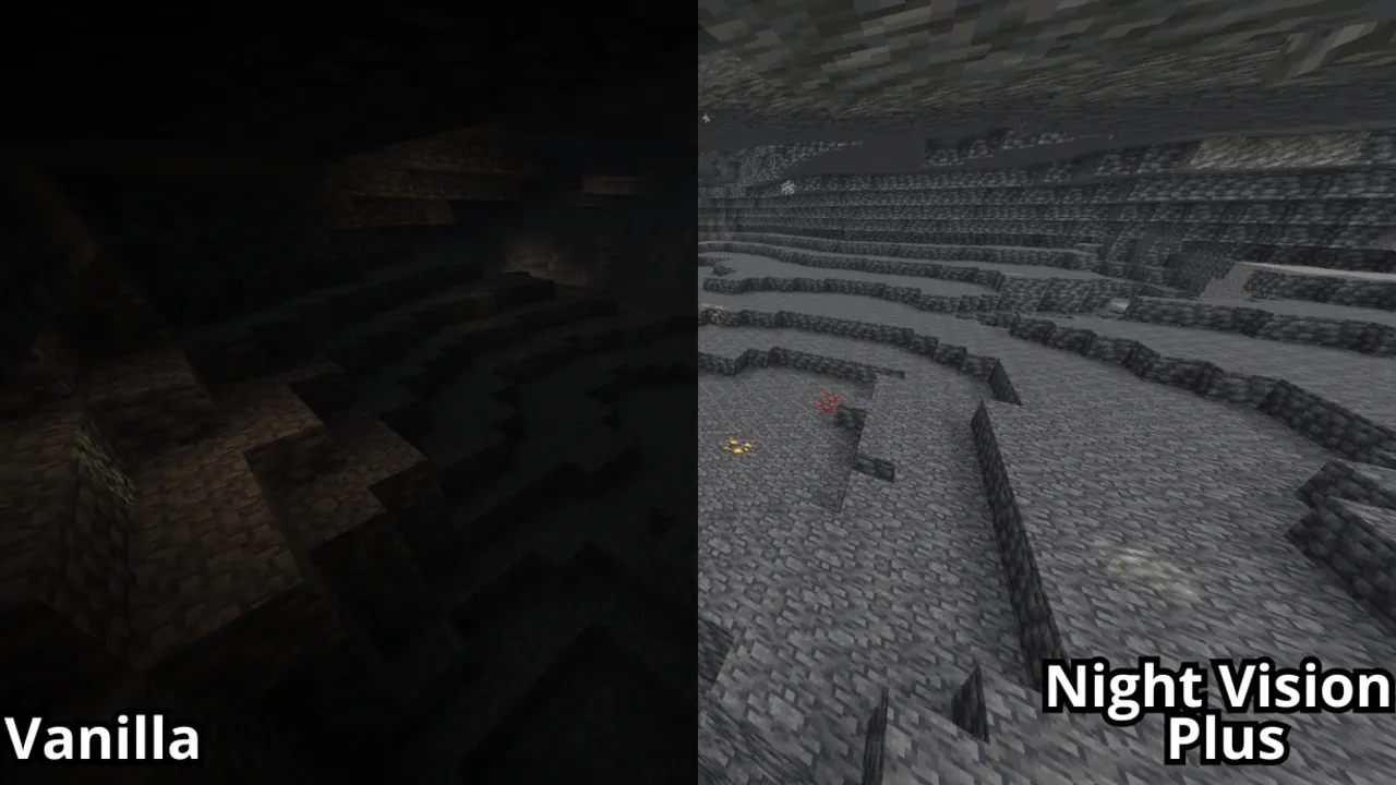 Night Vision Plus texture pack: Cave with glowing ores and blocks