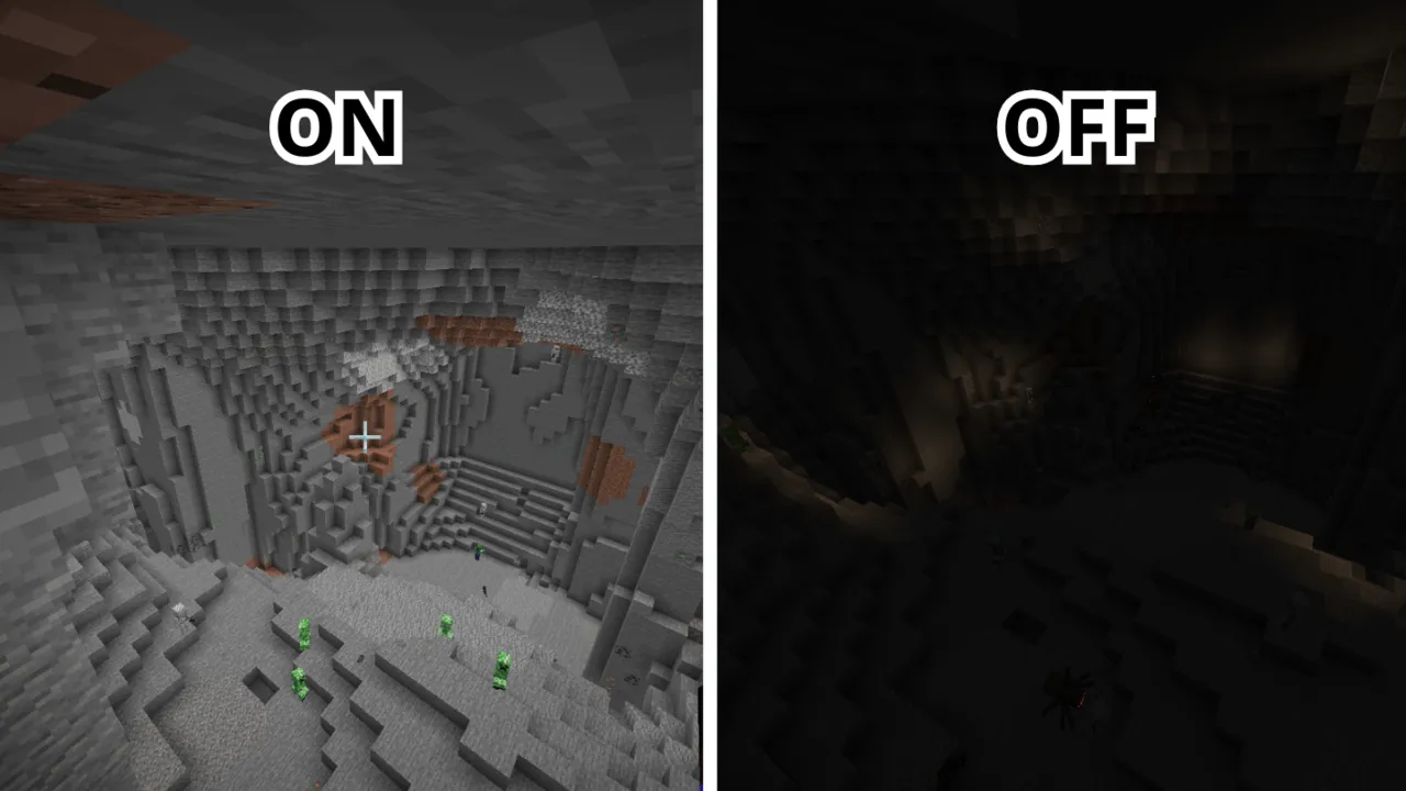 Night Vision Plus texture pack: Cave with light on and off