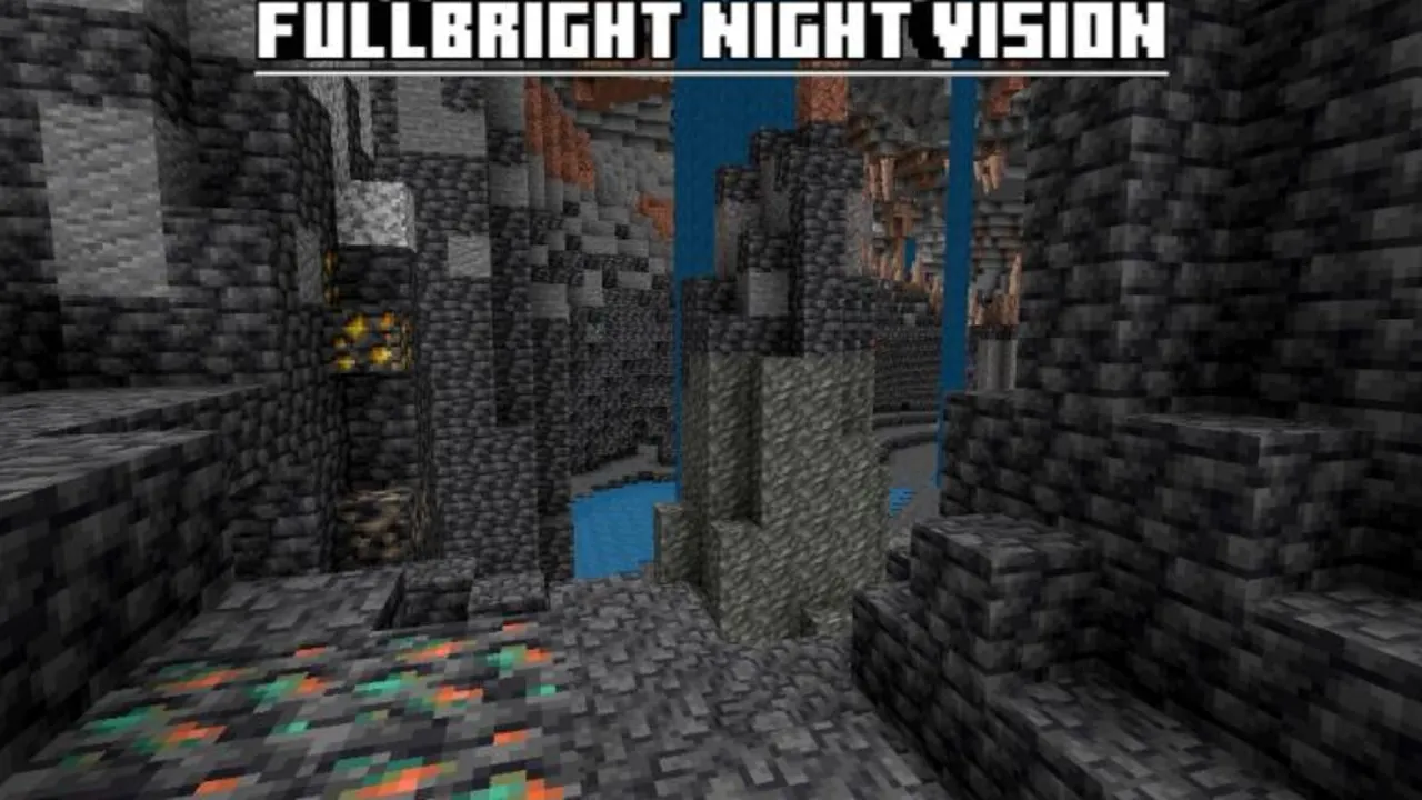 Night Vision Universal texture pack for Minecraft PE: Dark cave with glowing ores