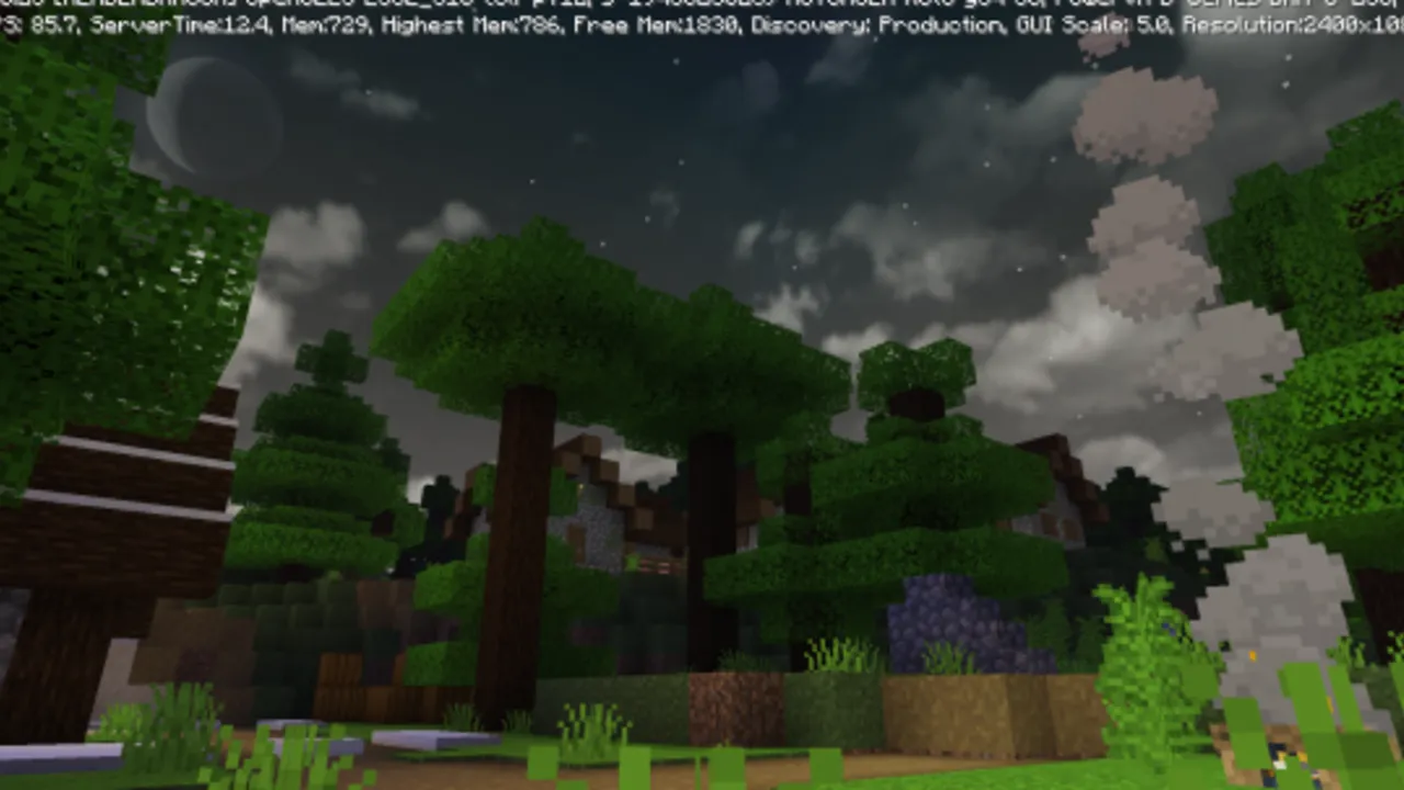 OptiAle Bedrock texture pack: Forest at night with glowing ores