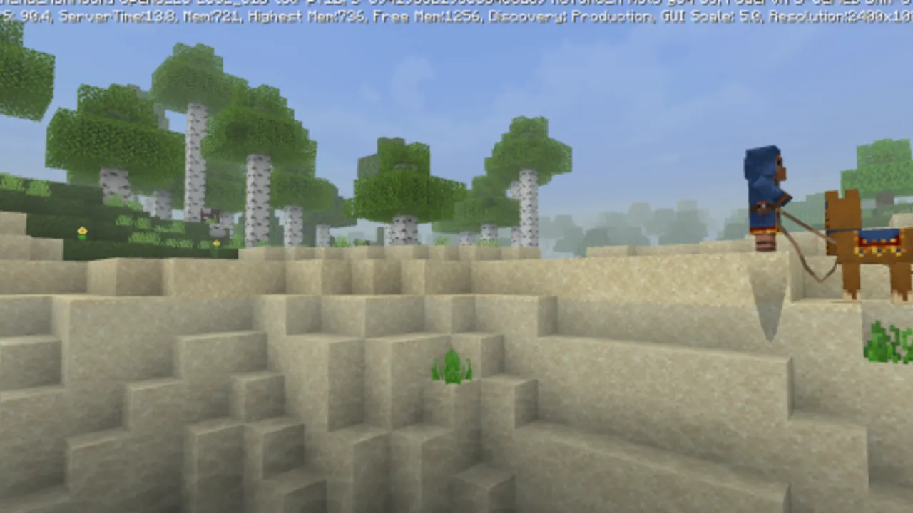 OptiAle Bedrock texture pack: Player riding horse on sandy hill