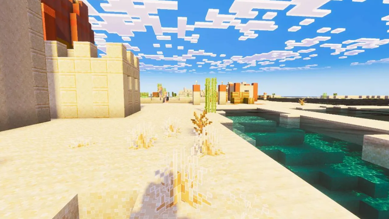 Outline Visuals texture pack: Desert with water pool and buildings