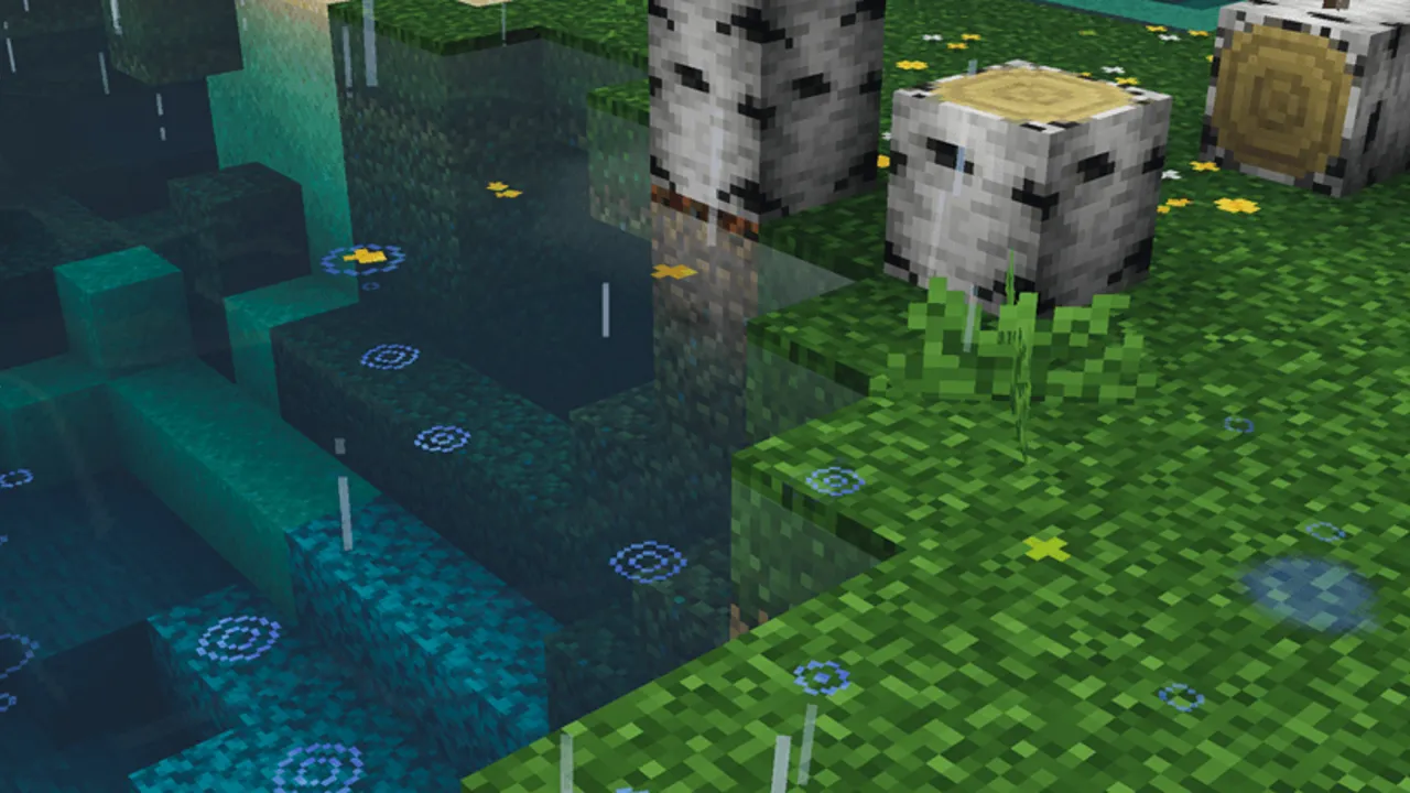 Overgrown texture pack: Rain falling on grass and water