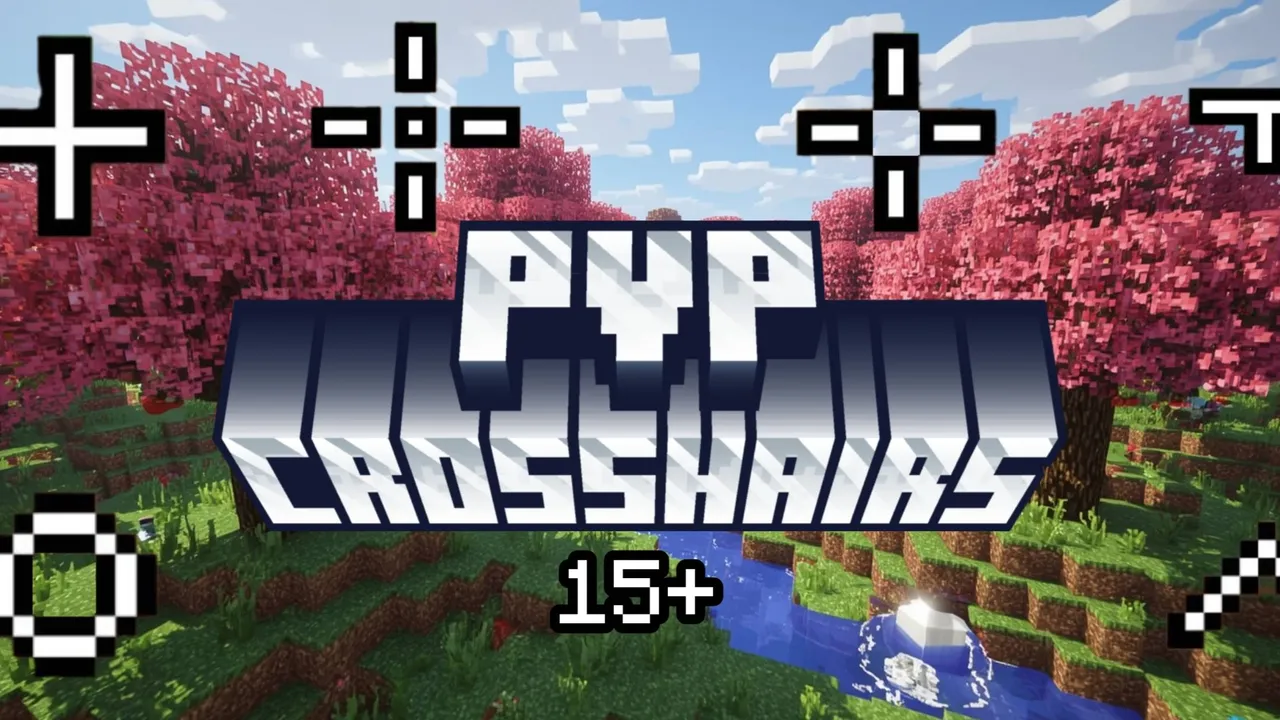 PvP Crosshair texture pack for Minecraft PE: Pink trees with crosshair icons and text