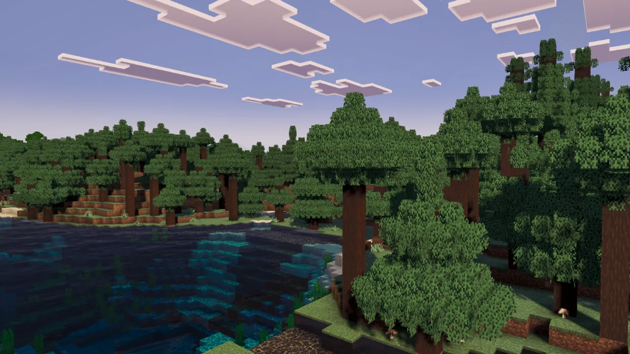 Reef's Better Leaves texture pack: Forest with trees and water