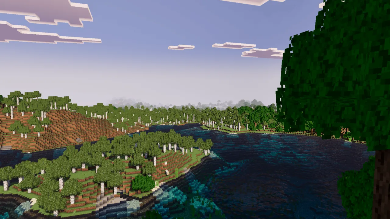Reef's Better Leaves texture pack: River flows through forested land