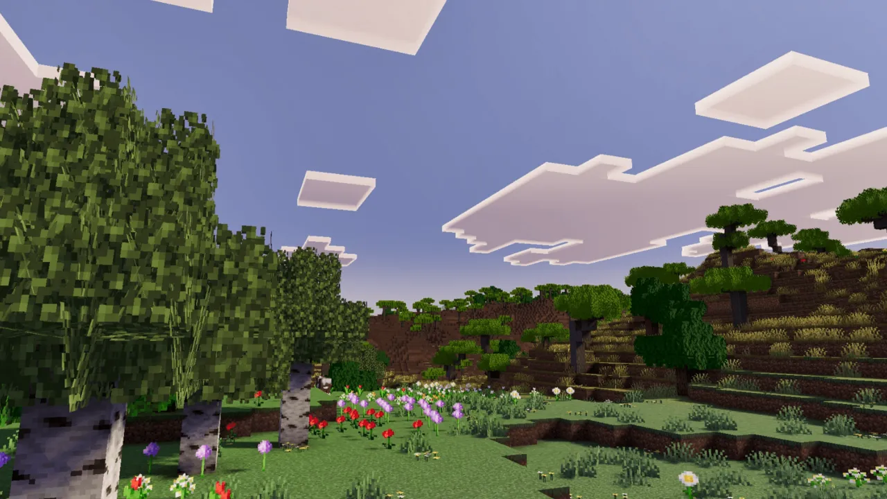 Reef's Better Leaves texture pack: Trees with fuller leaves in a grassy field