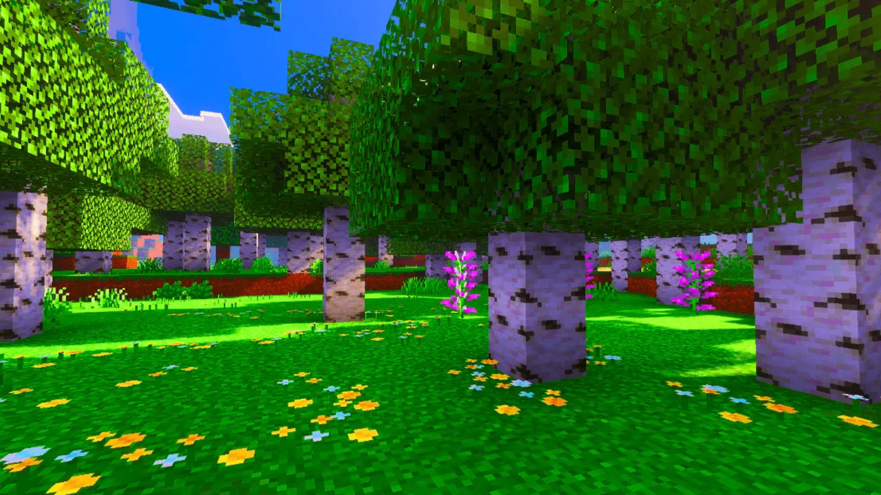 Saturation texture pack: Birch trees with colorful flowers