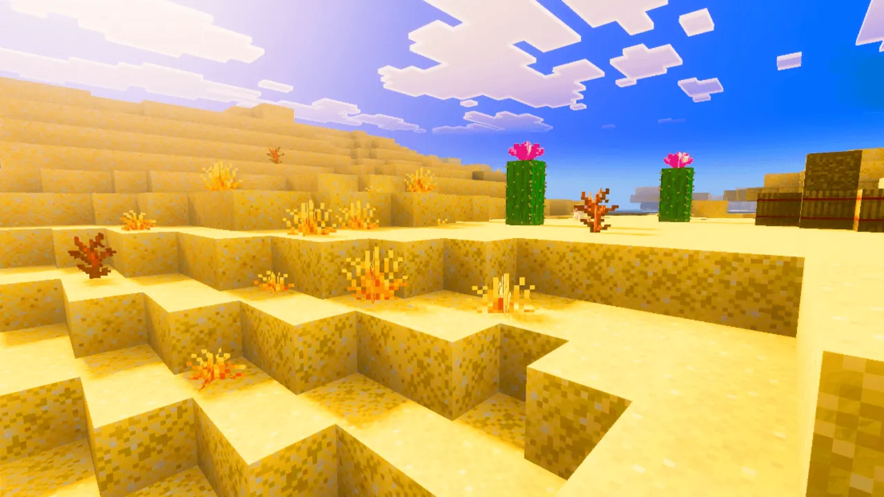 Saturation texture pack: Desert with cacti and sand blocks