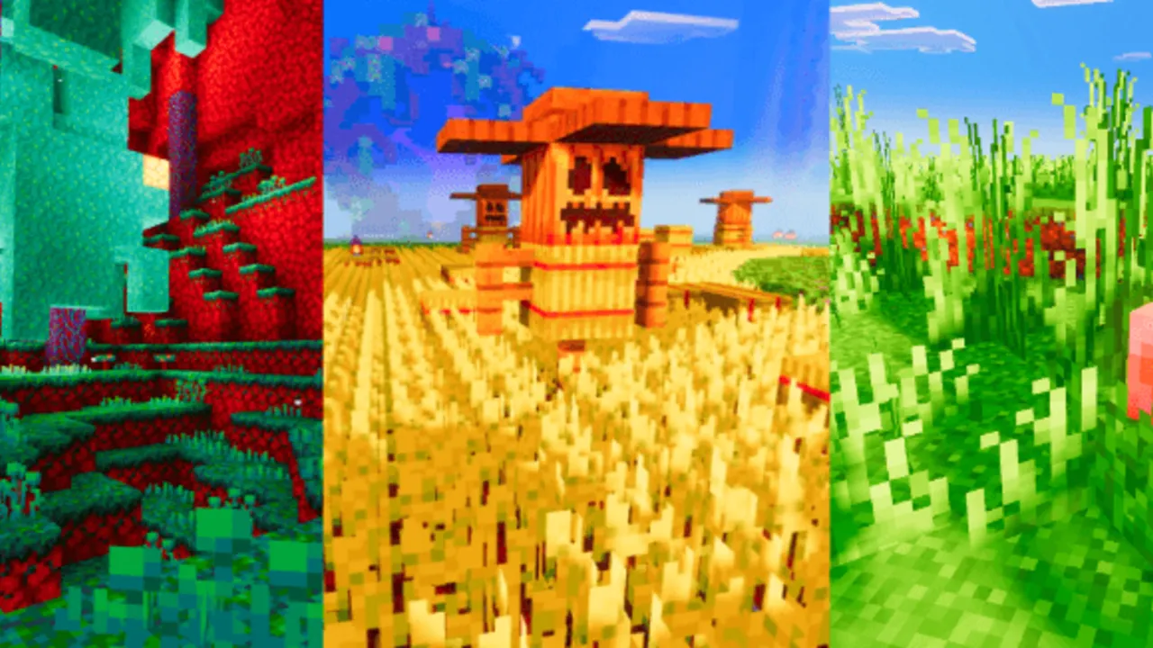 Saturation texture pack for Minecraft PE: Five levels of color boost: from Minimal up to Ultra
