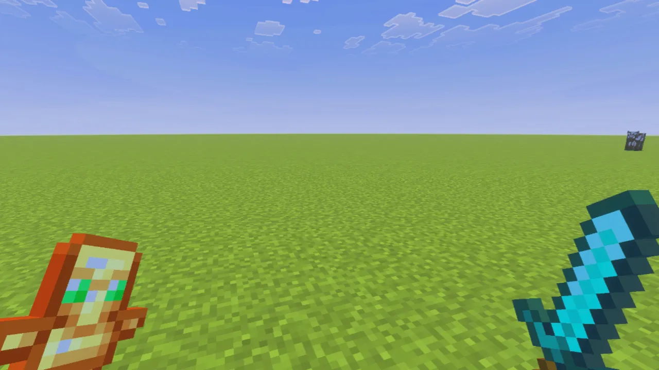 Small Items texture pack: Player holding diamond sword in grassy field