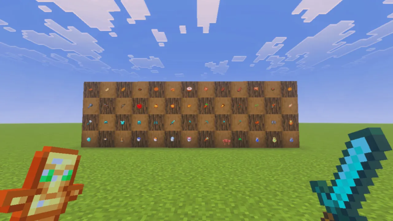Small Items texture pack: Items on a wall with a sword and shield