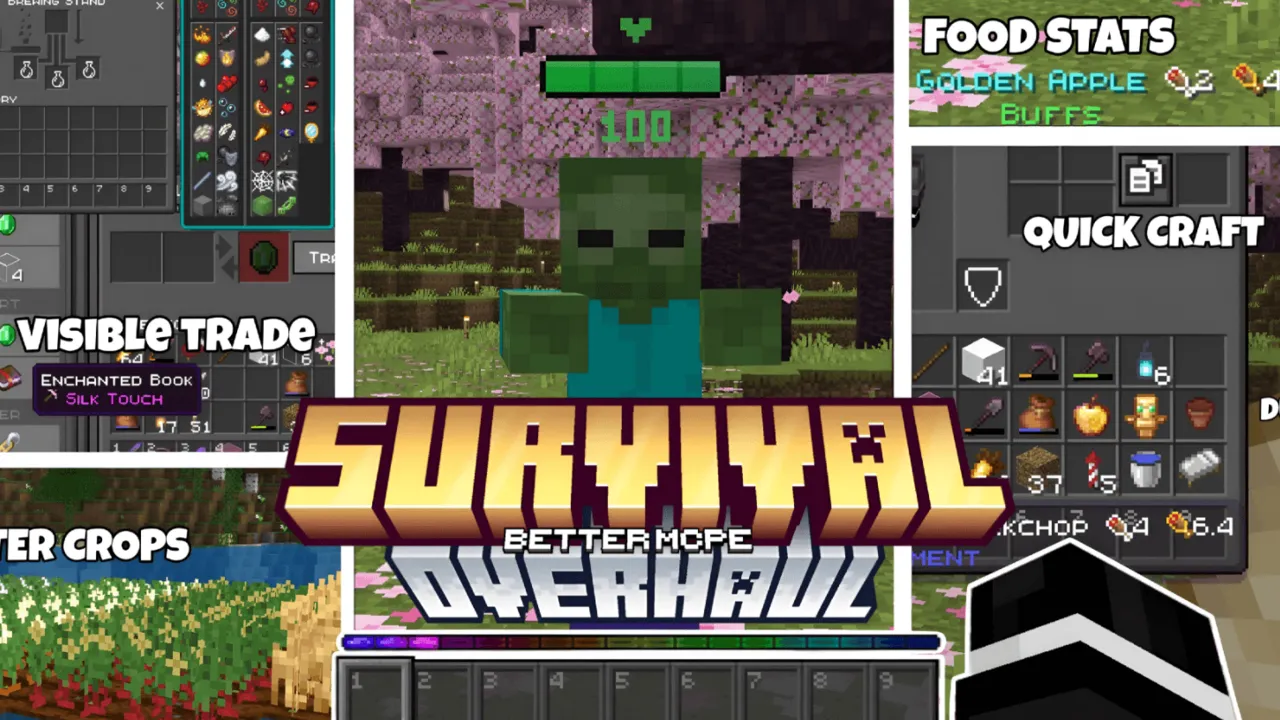 Survival Overhaul texture pack for Minecraft PE: GUI tells how much a tool has left
