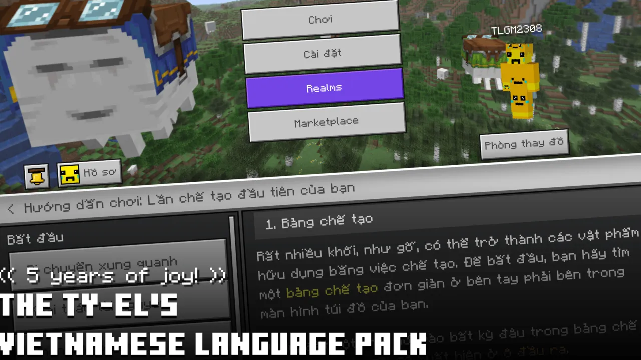 The Ty-el's Vietnamese Language Pack for Minecraft PE: Vietnamese menu with crafting guide
