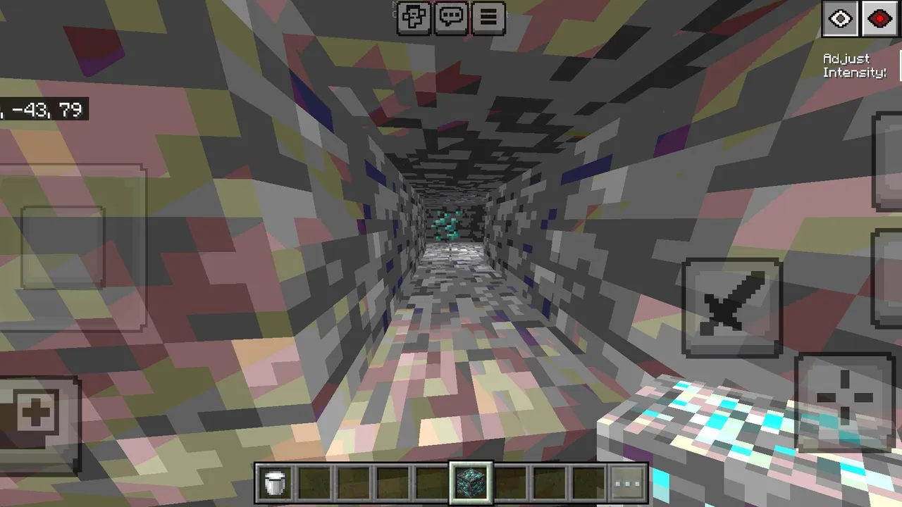 Toggle Night Vision texture pack for Minecraft PE: Night vision menu in a tunnel