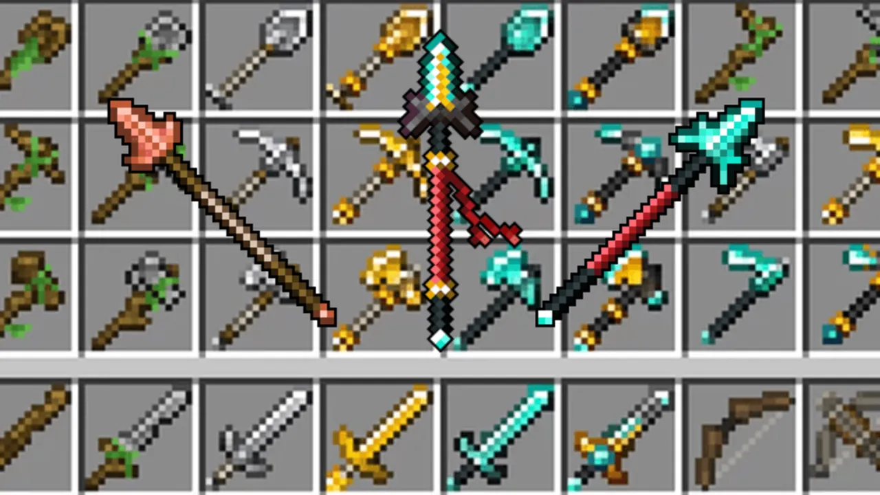 Tools & Potions Reimagined texture pack for Minecraft PE: New tools and swords in different colors
