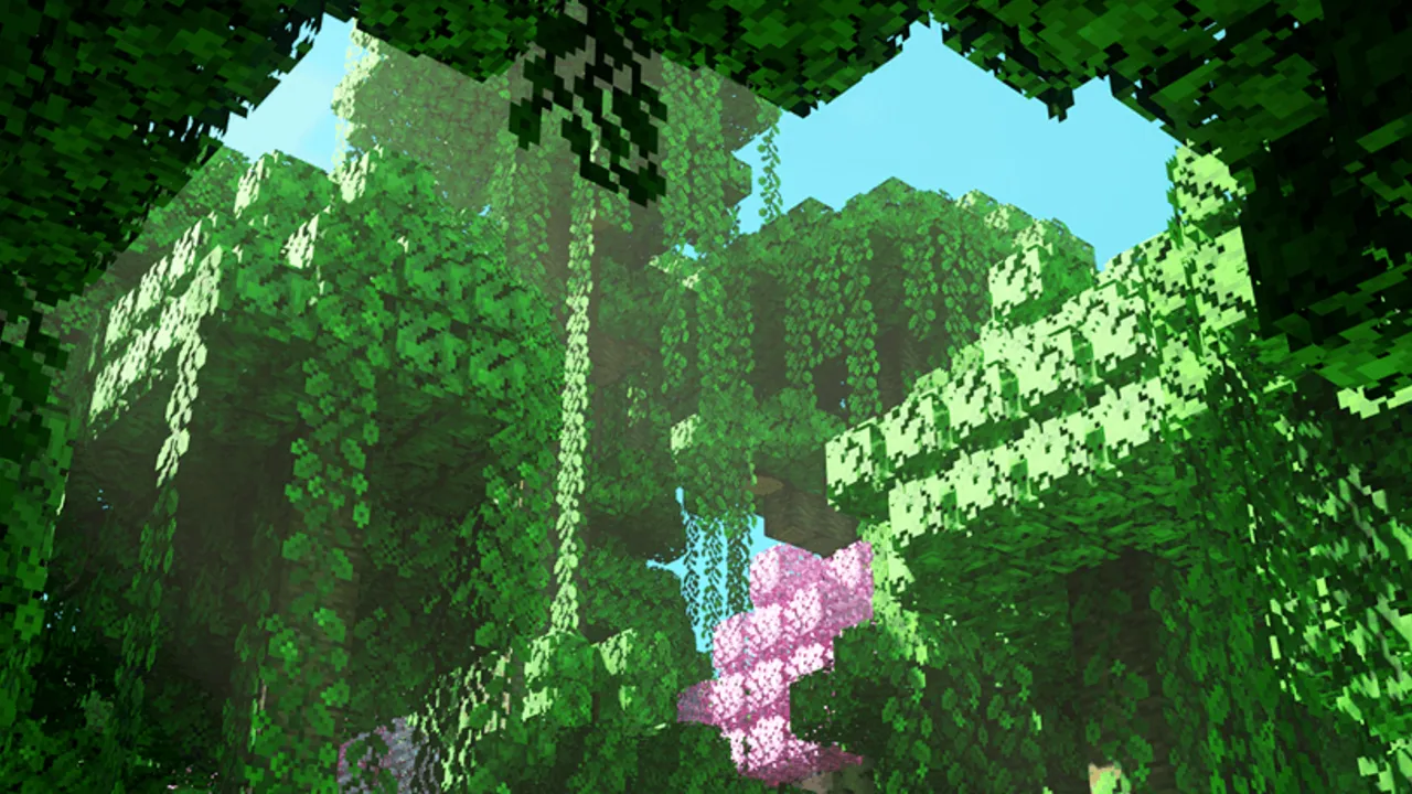 Trees Plus+ Better Trees Texture Pack: Green trees with thick leaves and vines