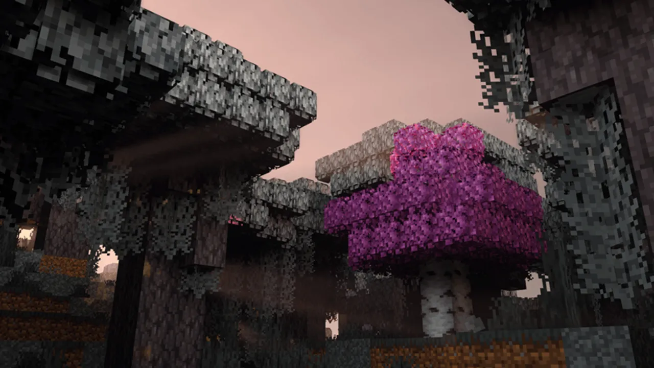 Trees Plus+ Better Trees Texture Pack: Purple mushroom in a cave