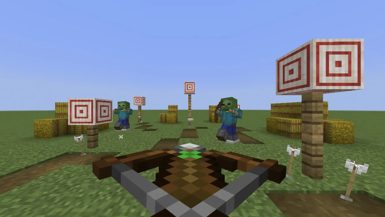 Ultimate Survival Texture Pack: Player holding sword near zombies and targets