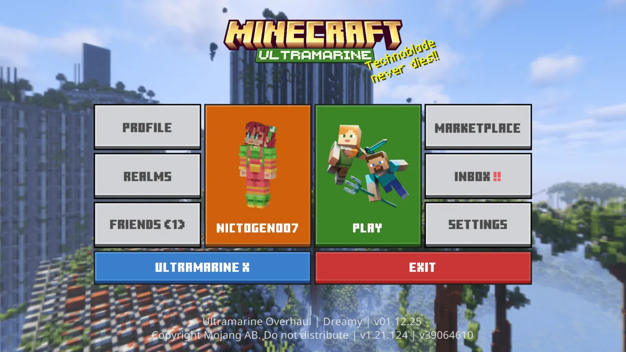 Ultramarine Overhaul texture pack for Minecraft PE: Start screen