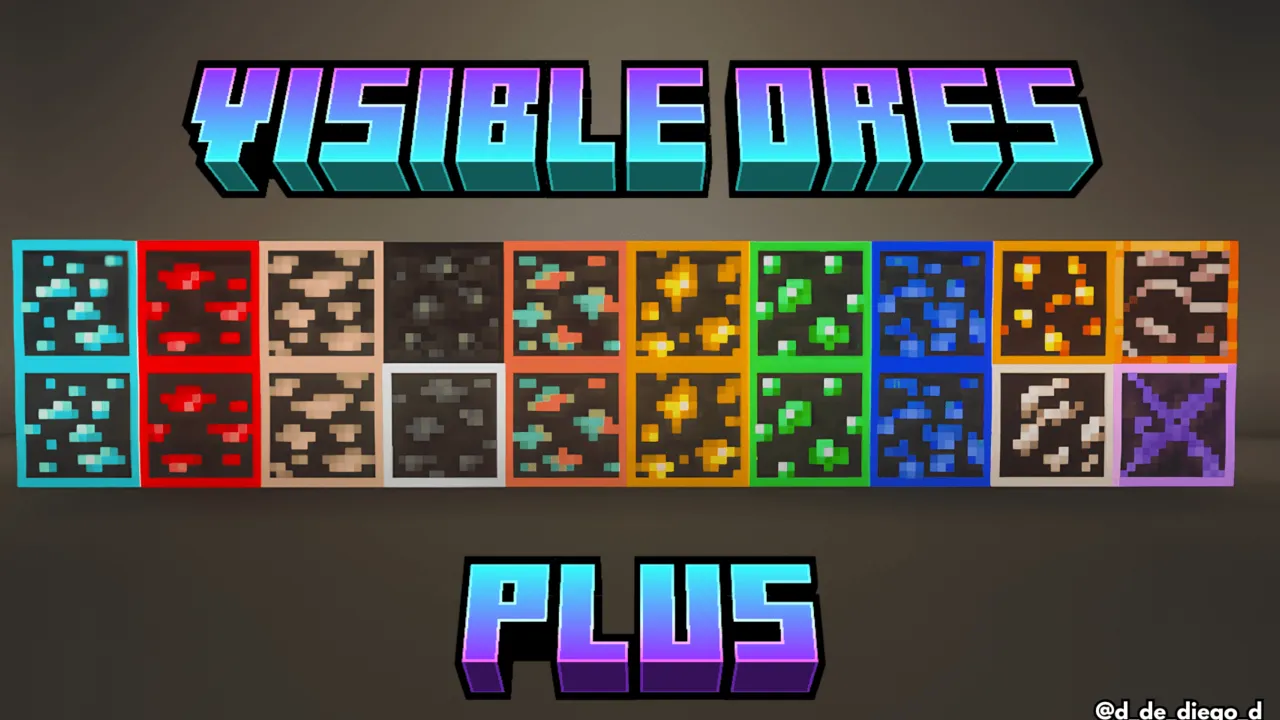 Visible Ores Plus texture pack for Minecraft PE: Glowing ores with color outlines