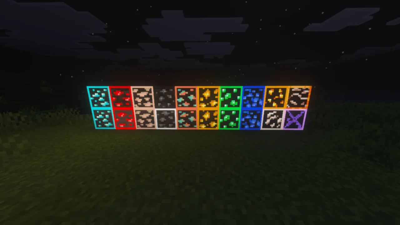 Visible Ores Plus texture pack: Glowing ores in night sky