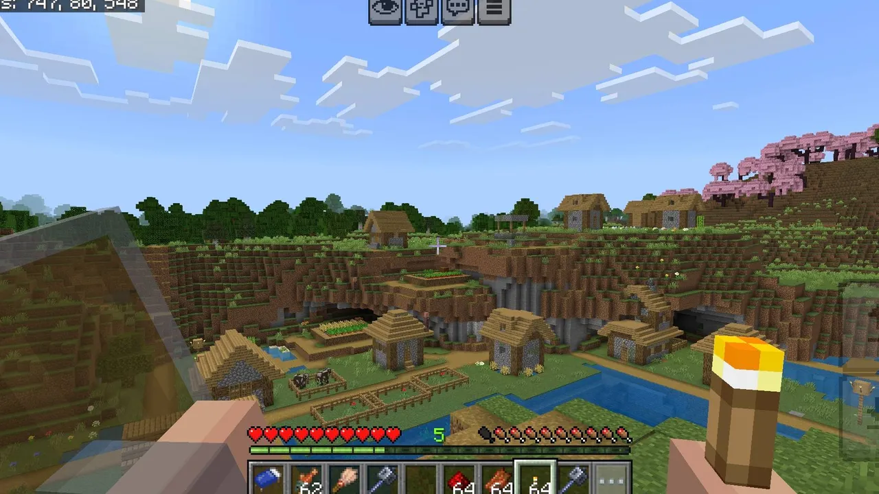 Xnova Remastered texture pack: Player holding torch in village