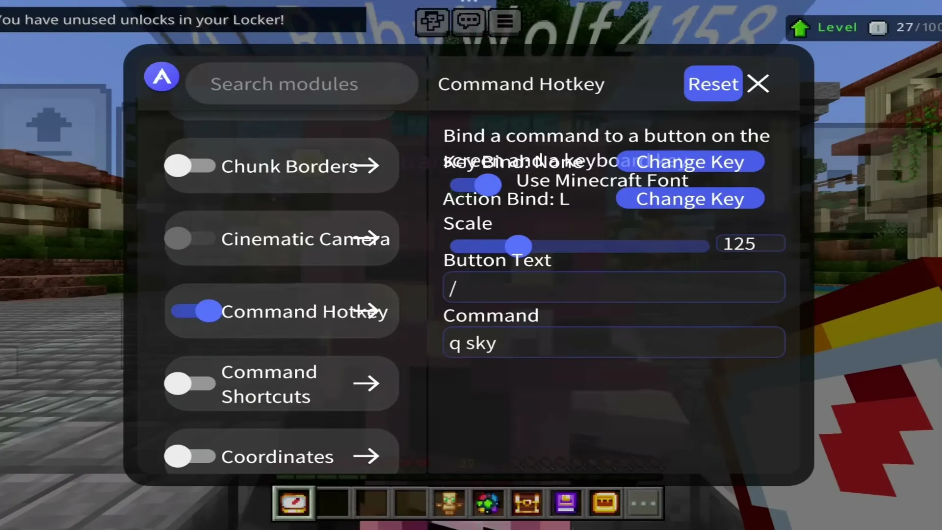 Atlas Client's Command Hotkey module: bind a command to a button