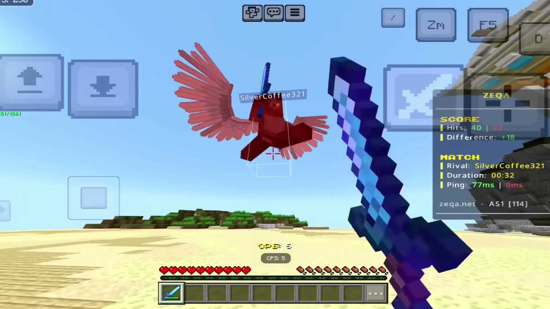 Atlas Client's match HUD during a PvP game on Minecraft PE